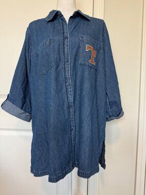 Vtg Nitro Denim Button-Up Shirt Sz 1X Rhinestone Bling "T" Tennessee Long Sleeve